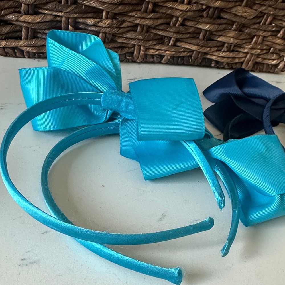 Set of 2 Kids Bow Headbands - Blue and Navy - Picture 2 of 4